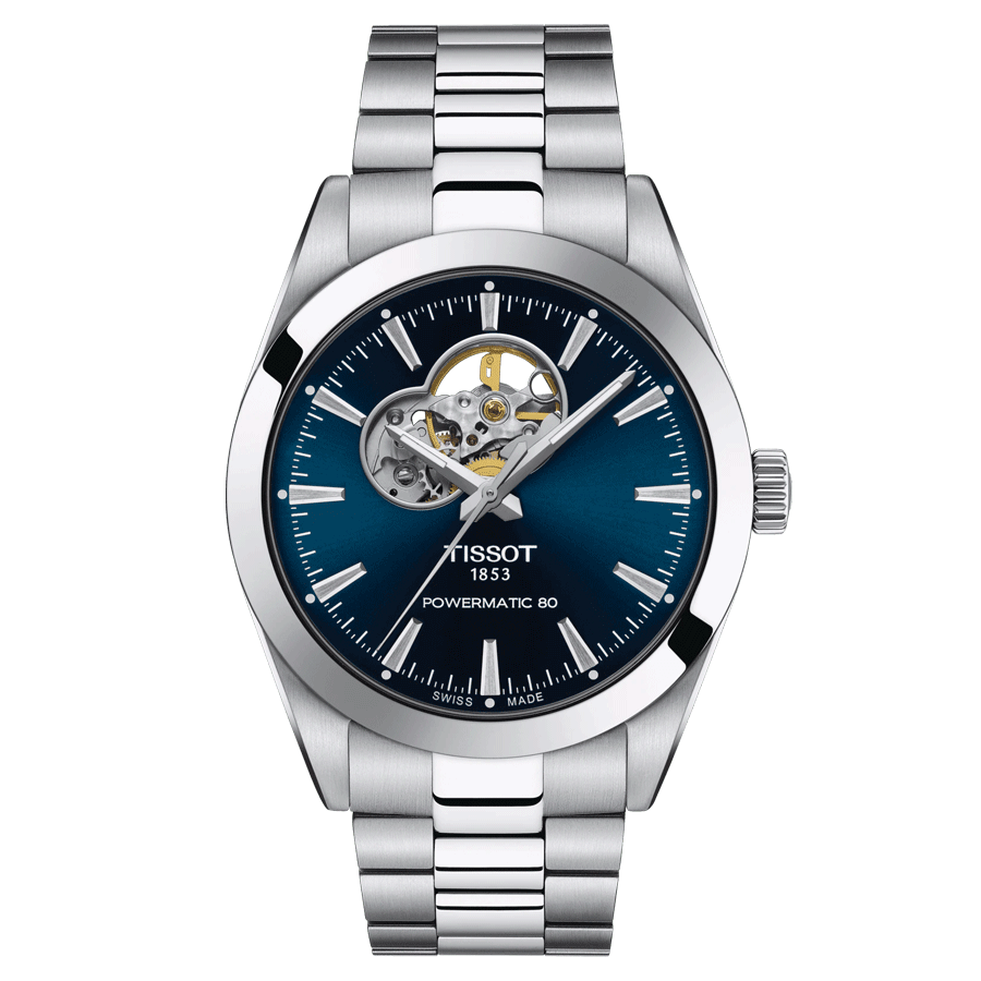 Tissot Gentleman Powermatic 80 Open Heart automatic watch blue dial steel bracelet 40 mmc T127.407.11.041.01