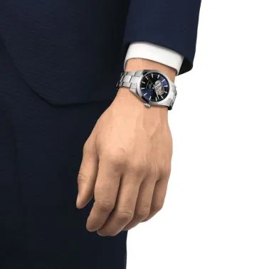 Montre Tissot Gentleman Powermatic 80 Open Heart automatique cadran bleu bracelet acier 40 mm T127.407.11.041.01