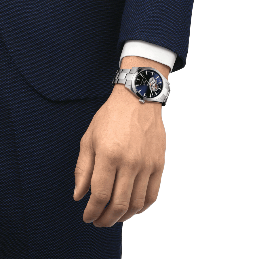 Tissot Gentleman Powermatic 80 Open Heart automatic watch blue dial steel bracelet 40 mmc T127.407.11.041.01