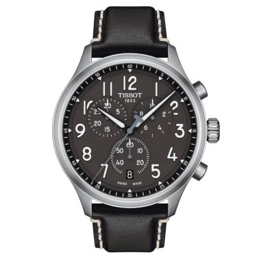 Montre Tissot Chrono XL quartz cadran anthracite bracelet cuir noir 45 mm T116.617.16.062.00