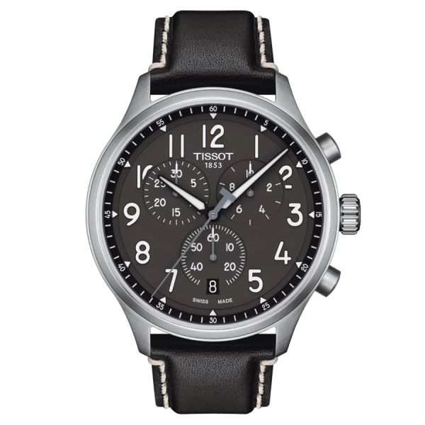 Tissot Chrono XL quartz watch anthracite dial black leather strap 45 mm T116.617.16.062.00