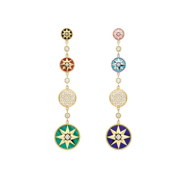 Dior Rose des Vents earrings in yellow, rose and white gold, diamonds and ornamental stones