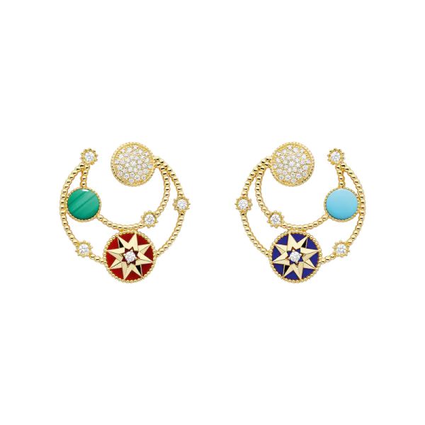 Boucles d'oreilles Dior Rose des Vents en or jaune, diamants et pierres ornementales JRDV94041_0000