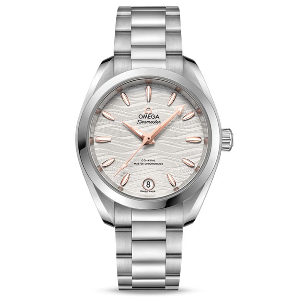 Montre Omega Seamaster Aqua Terra 150m Ladies Co-Axial Master Chronometer cadran blanc index or rouge bracelet acier 34 mm - SOL