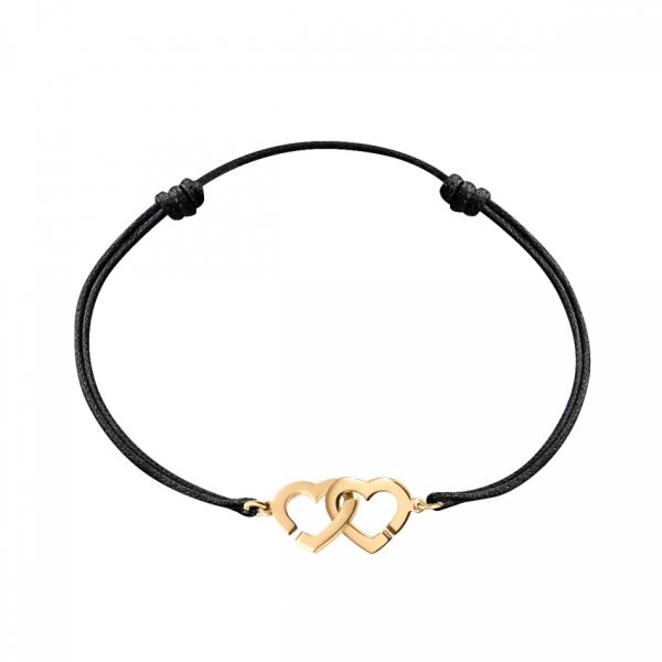 Bracelet dinh van Double Coeur R9 en or jaune sur cordon 345106