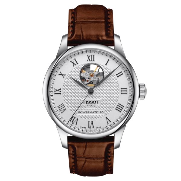 Tissot Le Locle Powermatic 80 Open Heart automatic watch silver dial brown leather strap 39.3 mm T006.407.16.033.01