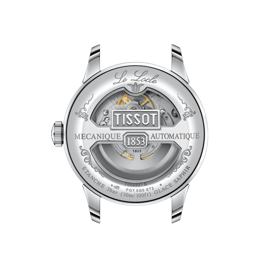 Montre Tissot Le Locle Powermatic 80 Open Heart automatique cadran argent bracelet cuir marron 39,3 mm T006.407.16.033.01