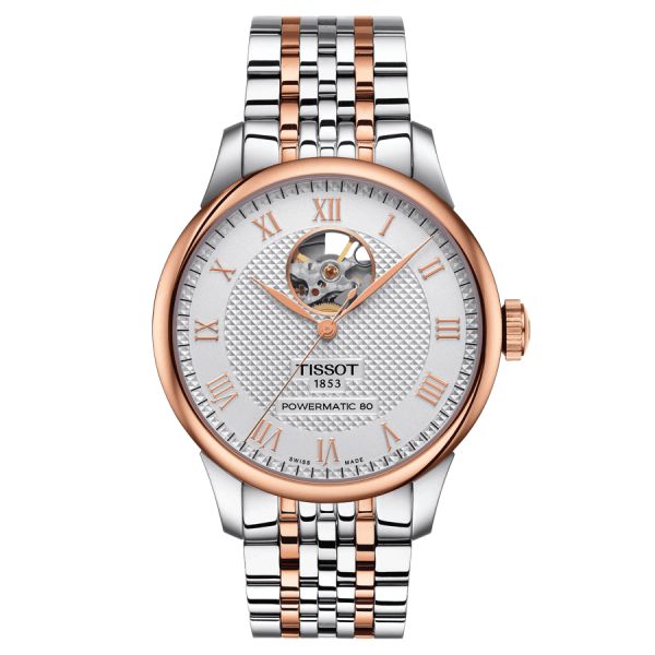 Montre Tissot Le Locle Powermatic 80 Open Heart PVD Or Rose cadran argent bracelet acier 39,3 mm T006.407.22.033.02