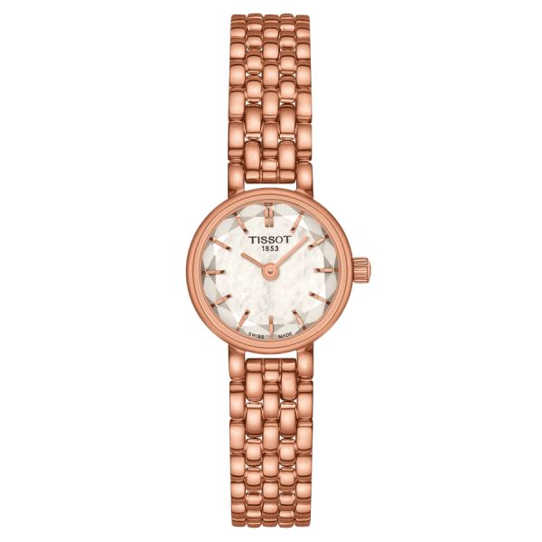 Tissot Lovely Round quartz watch white mother-of-pearl dial stainless steel bracelet pvd rose gold 19,5 mm T140.009.33.111.00