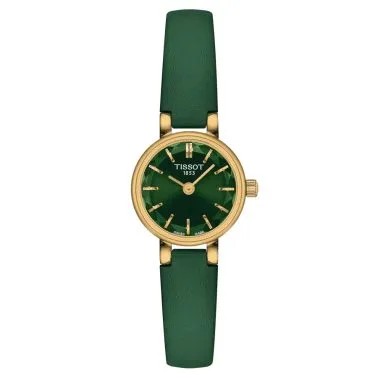Montre Tissot Lovely Round PVD Or jaune quartz cadran vert bracelet cuir vert 19,5 mm T140.009.36.091.00