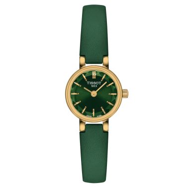 Tissot Lovely Round PVD Yellow Gold Quartz Watch Green Leather Strap 19.5 mm T140.009.36.091.00