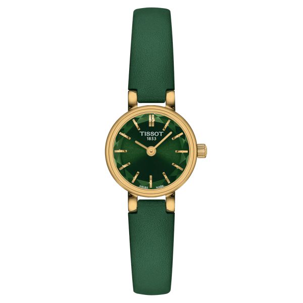 Tissot Lovely Round PVD Yellow Gold Quartz Watch Green Leather Strap 19.5 mm T140.009.36.091.00
