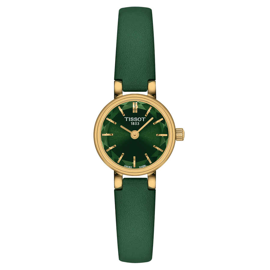 Montre Tissot Lovely Round PVD Or jaune quartz cadran vert bracelet cuir vert 19,5 mm T140.009.36.091.00