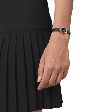 Tissot Lovely Round PVD Yellow Gold Quartz Watch Green Leather Strap 19.5 mm T140.009.36.091.00