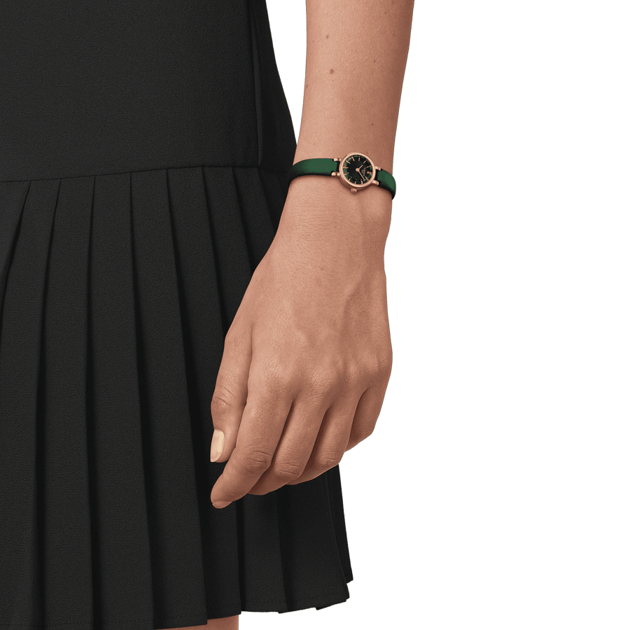 Montre Tissot Lovely Round PVD Or jaune quartz cadran vert bracelet cuir vert 19,5 mm T140.009.36.091.00