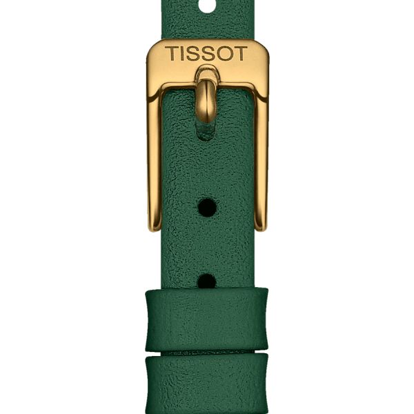 Montre Tissot Lovely Round PVD Or jaune quartz cadran vert bracelet cuir vert 19,5 mm T140.009.36.091.00