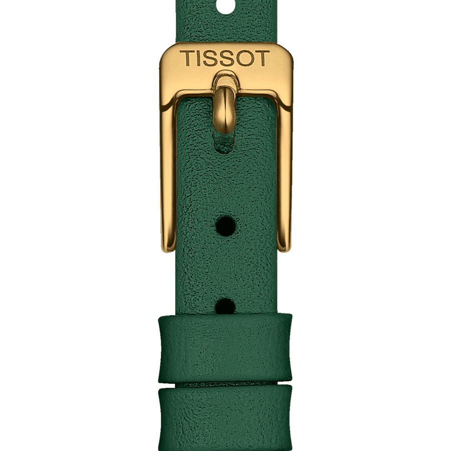 Montre Tissot Lovely Round PVD Or jaune quartz cadran vert bracelet cuir vert 19,5 mm T140.009.36.091.00