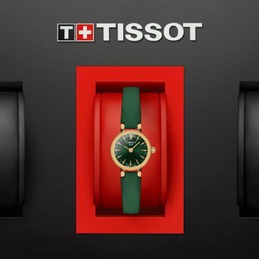Montre Tissot Lovely Round PVD Or jaune quartz cadran vert bracelet cuir vert 19,5 mm T140.009.36.091.00