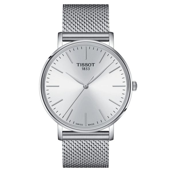 Montre Tissot Everytime Gent quartz cadran blanc bracelet acier maille milanaise 40 mm T143.410.11.011.00