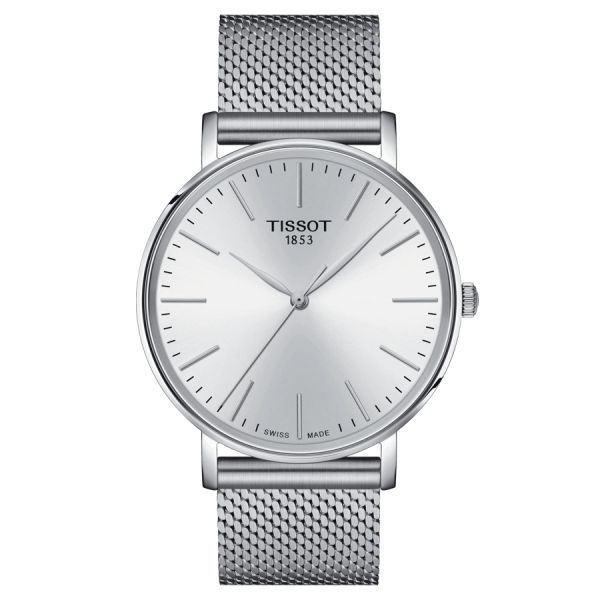 Tissot Everytime Gent quartz watch white dial stainless steel bracelet mesh 40 mm T143.410.11.011.00