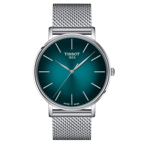 Tissot Everytime Gent quartz watch green dial stainless steel bracelet mesh 40 mm T143.410.11.091.00