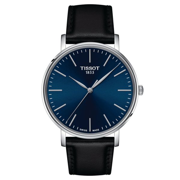 Tissot Everytime Gent quartz watch blue dial black leather strap 40 mm T143.410.16.041.00