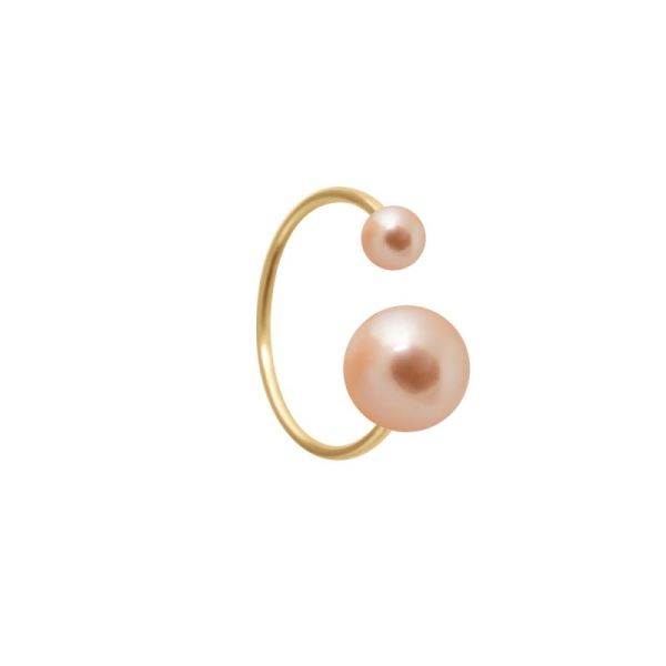 Earring Claverin Hanging one in yellow gold and pink pearls 12 mm