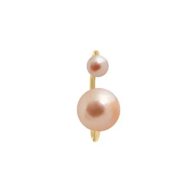 Earring Claverin Hanging one in yellow gold and pink pearls 12 mm