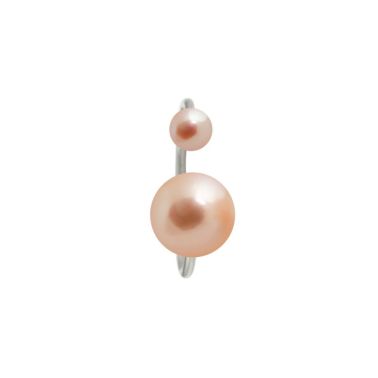 Boucle d’oreille earcuff Claverin Hanging one en or blanc et perles roses 15 mm