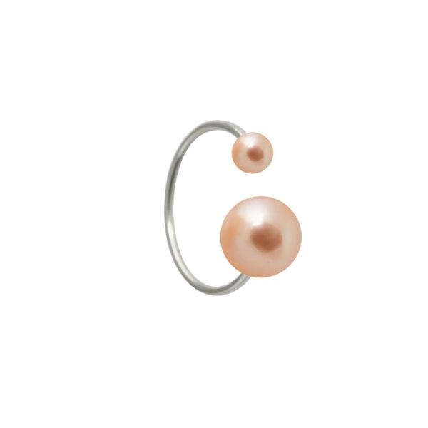 Earring Claverin Hanging one in white gold and pink pearls 12 mm