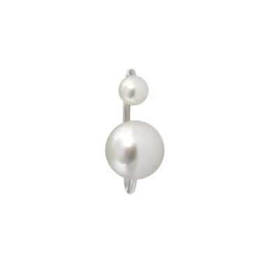 Boucle d’oreille earcuff Claverin Hanging one en or blanc et perles blanches 12 mm