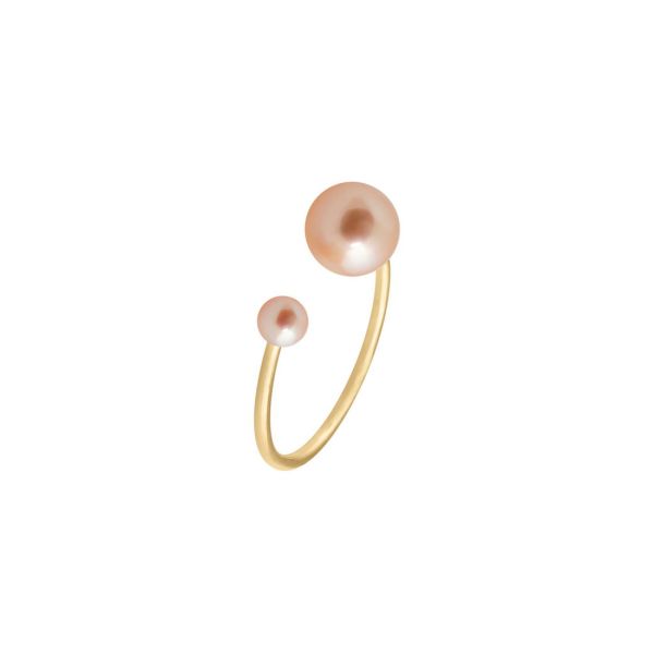 Claverin Hanging one ring in yellow gold and pink pearls