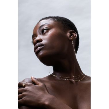 Claverin Hanging one ring in yellow gold and pink pearls