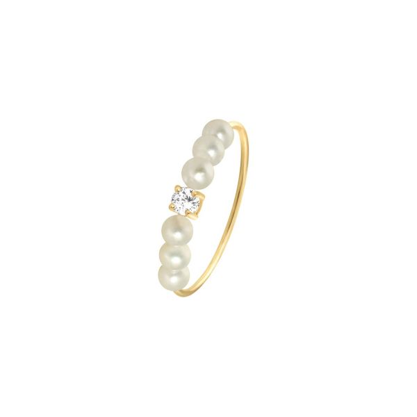 Bague Claverin Fresh Princess Diamond en or jaune, diamant et perles blanches