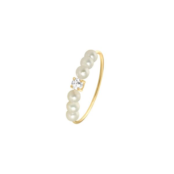 Claverin Fresh Princess Diamond ring in yellow gold, diamond and white pearls