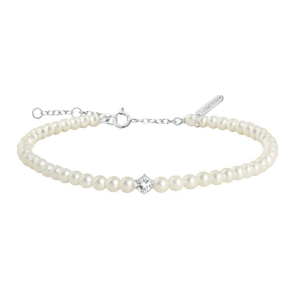 Bracelet Claverin Fresh Princess Diamond en or blanc, diamant et perles blanches