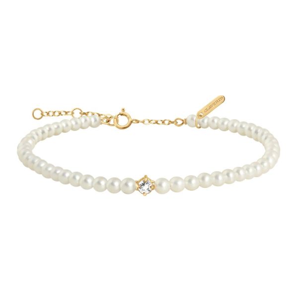 Bracelet Claverin Fresh Princess Diamond en or jaune, diamant et perles blanches