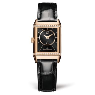 Montre Jaeger-LeCoultre Reverso Classic Small Duetto remontage manuel or rose bracelet cuir d'alligator noir