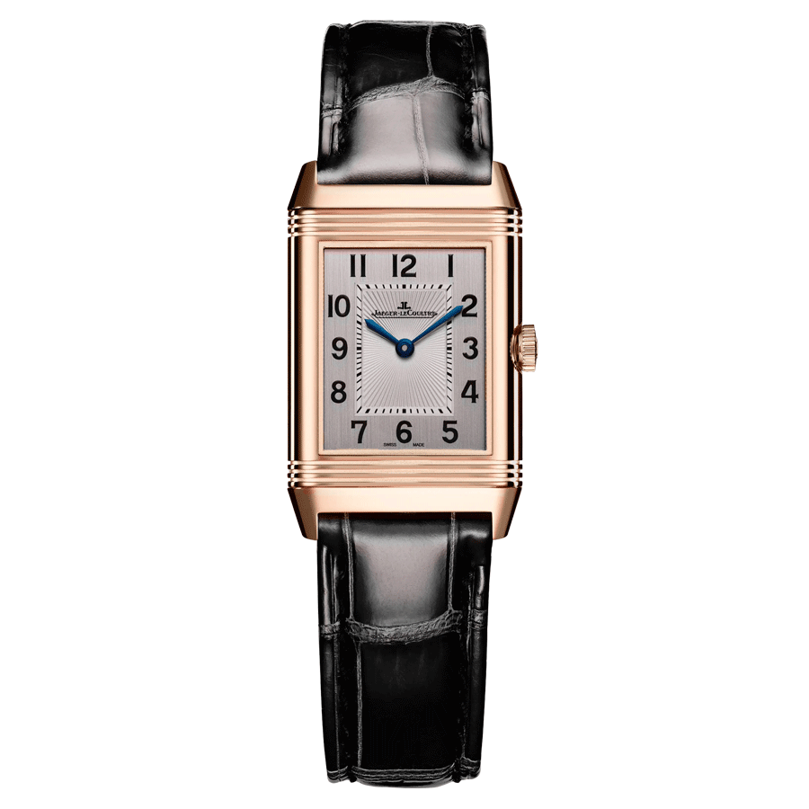 Montre Jaeger-LeCoultre Reverso Classic Small Duetto remontage manuel or rose bracelet cuir d'alligator noir