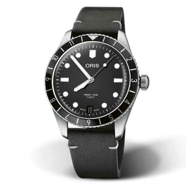 Montre Oris Divers Sixty-Five 12H Calibre 400 automatique cadran noir bracelet cuir noir 40 mm