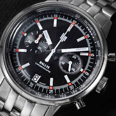Montre Lip Rallye Chrono quartz cadran noir bracelet acier 38 mm