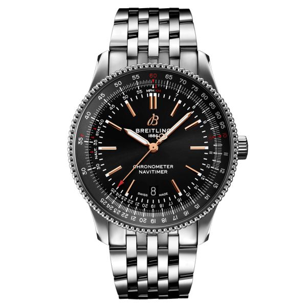 Breitling Navitimer automatic watch black dial steel bracelet 41 mm A17326241B1A1