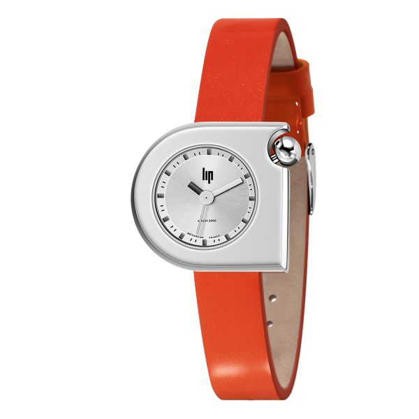 Lip Mach 2000 Mini quartz silver dial orange leather strap 30 x 28 mm