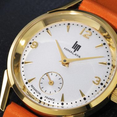 Lip Himalaya quartz PVD yellow gold dial white silvered leather strap orange 29 mm