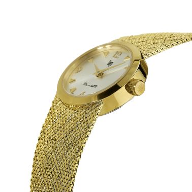 Montre Lip Henriette quartz cadran argent bracelet maille milanaise dorée 22 mm