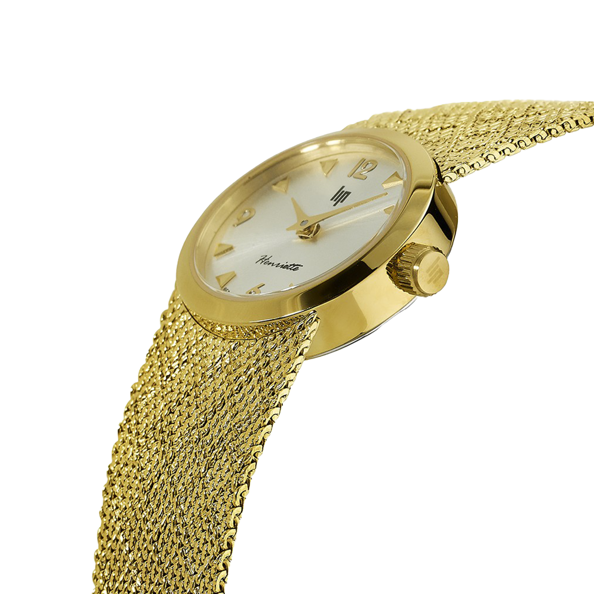 Montre Lip Henriette quartz cadran argent bracelet maille milanaise dorée 22 mm