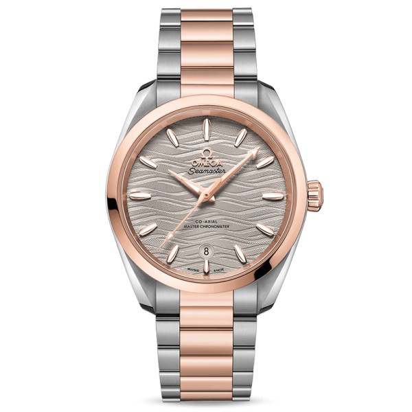 Montre Omega Seamaster Aqua Terra 150m Ladies Co-Axial Master Chronometer cadran gris bracelet or rouge et acier 38 mm