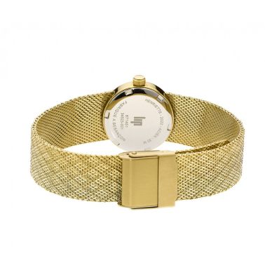 Montre Lip Henriette quartz cadran argent bracelet maille milanaise dorée 22 mm