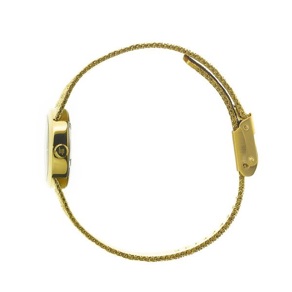 Montre Lip Henriette quartz cadran argent bracelet maille milanaise dorée 22 mm