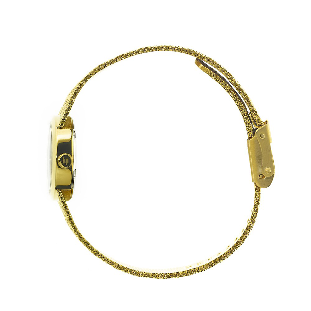 Montre Lip Henriette quartz cadran argent bracelet maille milanaise dorée 22 mm